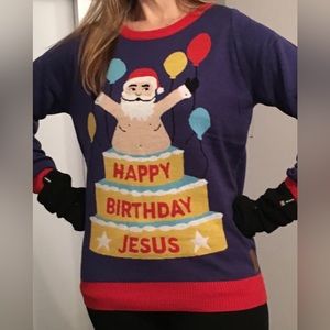TIPSY ELVES Happy Birthday Jesus ugly sweater, M